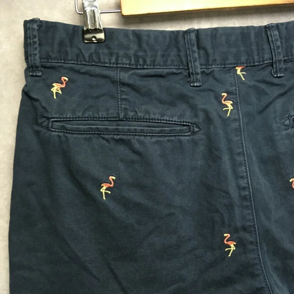 Gap Mens‎ Shorts size 32 Blue Chino Flamingo Embroidery Flat Front Rough Hem